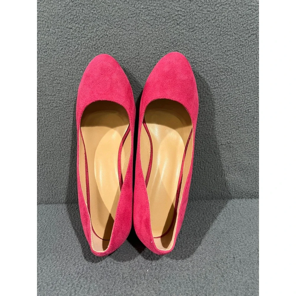 Unbranded Wedge Pumps Women Size 9 Hot Pink Faux Suede Round Toe Barbiecore Shoe